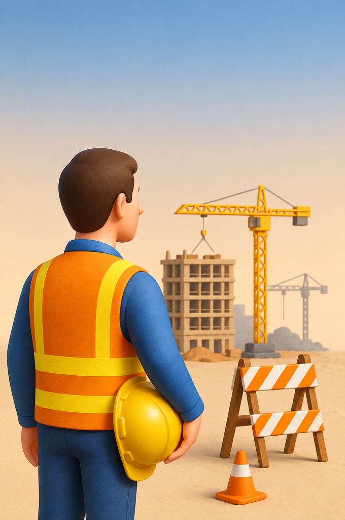 Construction Inspector Overlooking Crane Site 680x1024